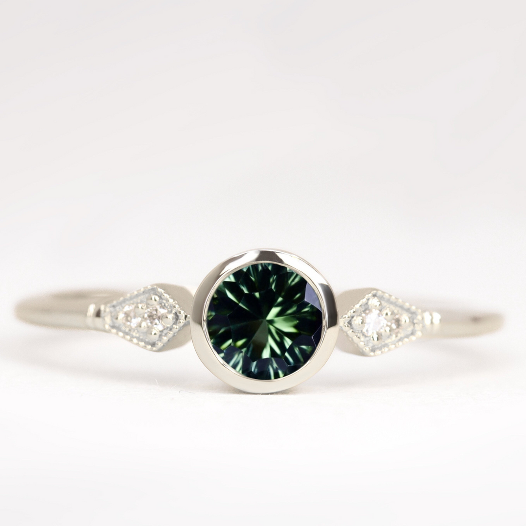 Art deco optix tourmaline engagement ring in platinum