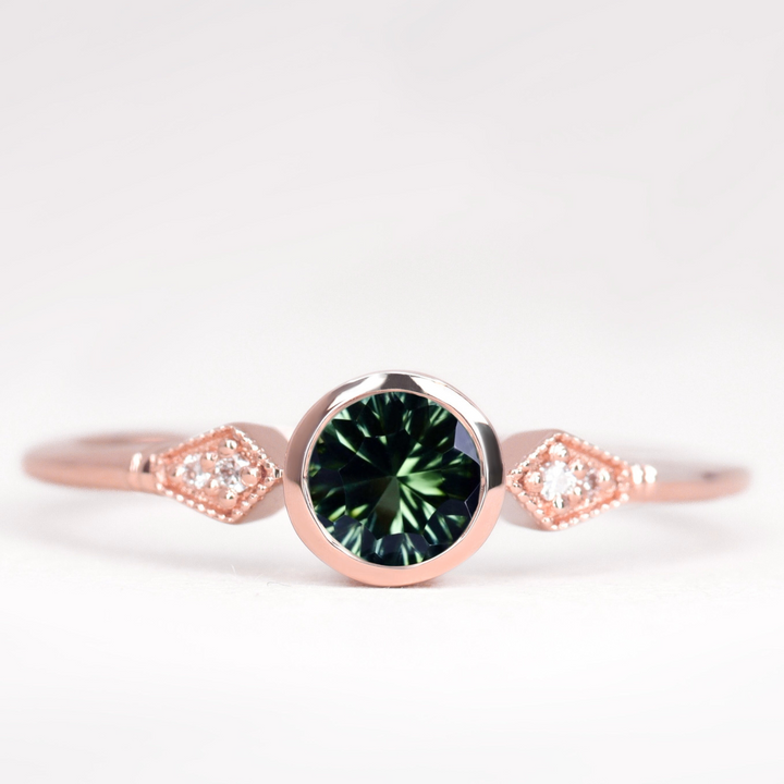 Art deco engagement ring with optix tourmaline in rose gold