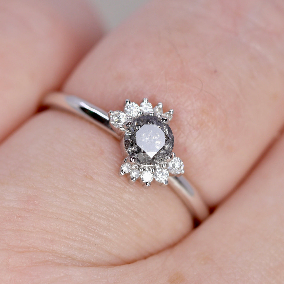 Lottie - Salt & Pepper Diamond Halo Ring - Ready-to-Set Engagement Rings - Ready-to-Ship