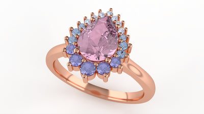 Stella - The Taylor Collection - Pear Shaped Pink Sapphire with Graduated Ombre Sapphire, Tanzanite and Diamond Halo - Made-to-Order