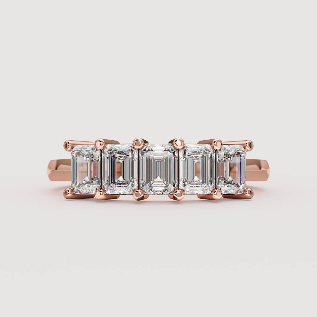 Lucy - Emerald Cut Lab Grown Diamond Half Eternity Ring - Made-to-Order Wedding Rings - Made-to-Order