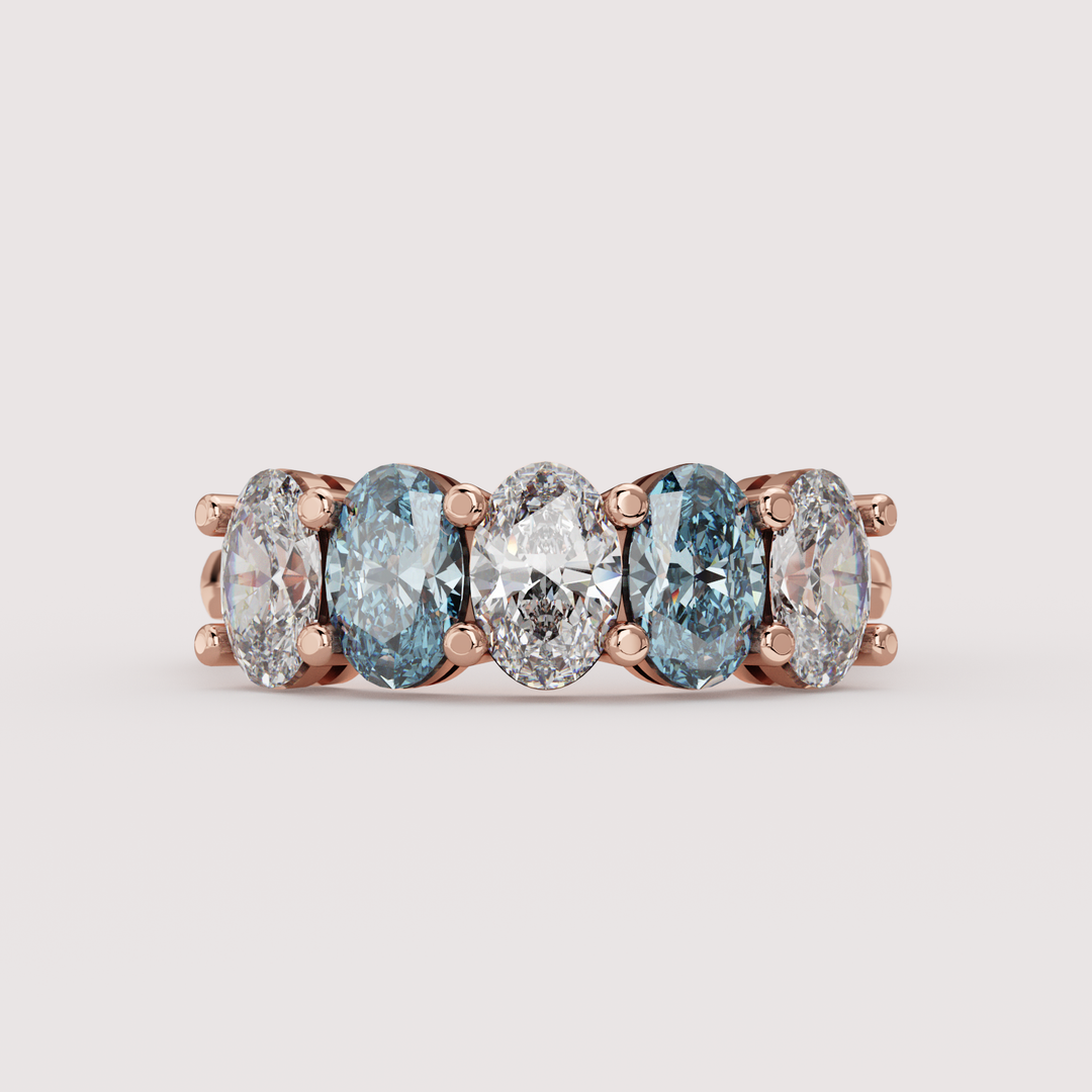 Lucy - Oval Cut Coloured Lab Grown Diamond 2.00ct Custom Half Eternity Ring Wedding Rings - Price on Application