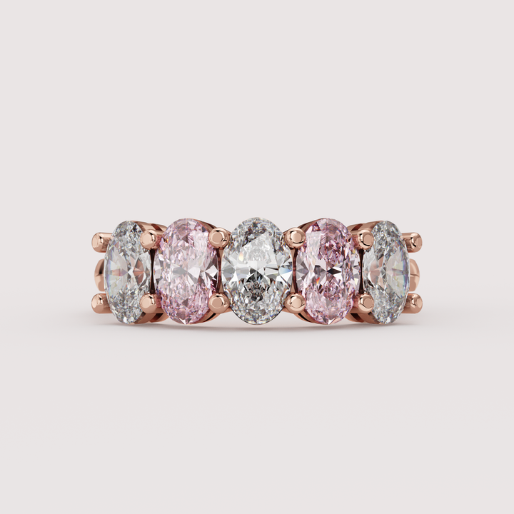 Lucy - Oval Cut Coloured Lab Grown Diamond 2.00ct Custom Half Eternity Ring Wedding Rings - Price on Application