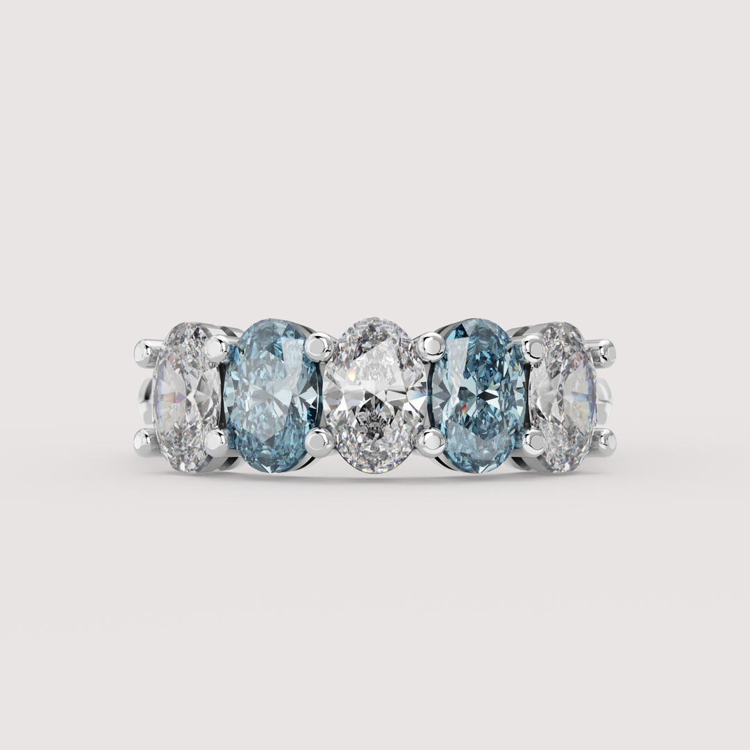Lucy - Oval Cut Coloured Lab Grown Diamond 2.00ct Custom Half Eternity Ring Wedding Rings - Price on Application