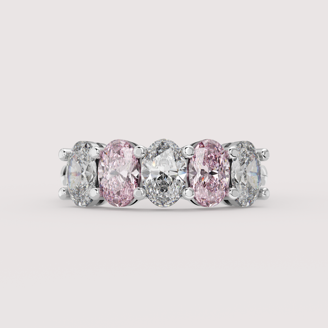 Lucy - Oval Cut Coloured Lab Grown Diamond 2.00ct Custom Half Eternity Ring Wedding Rings - Price on Application