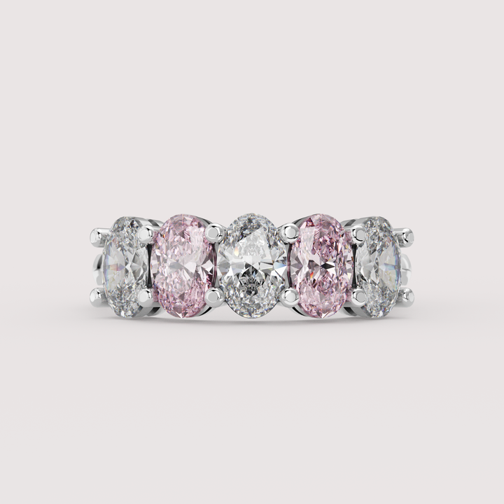 Lucy - Oval Cut Coloured Lab Grown Diamond 2.00ct Custom Half Eternity Ring Wedding Rings - Price on Application