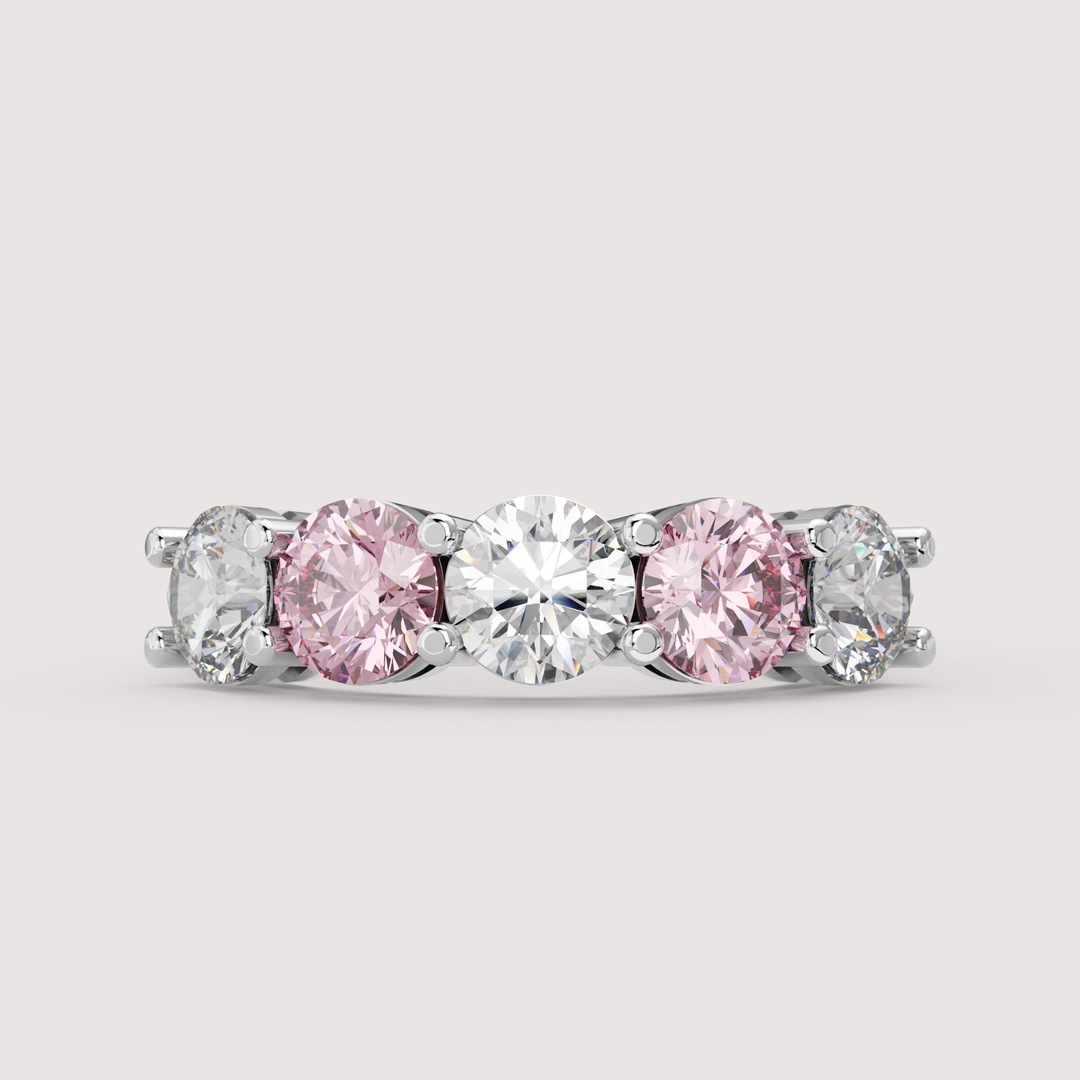 Lucy - Round Brilliant Cut Coloured Lab Grown Diamond 2.50ct Half Eternity Ring - Made-to-Order Wedding Rings - Made-to-Order