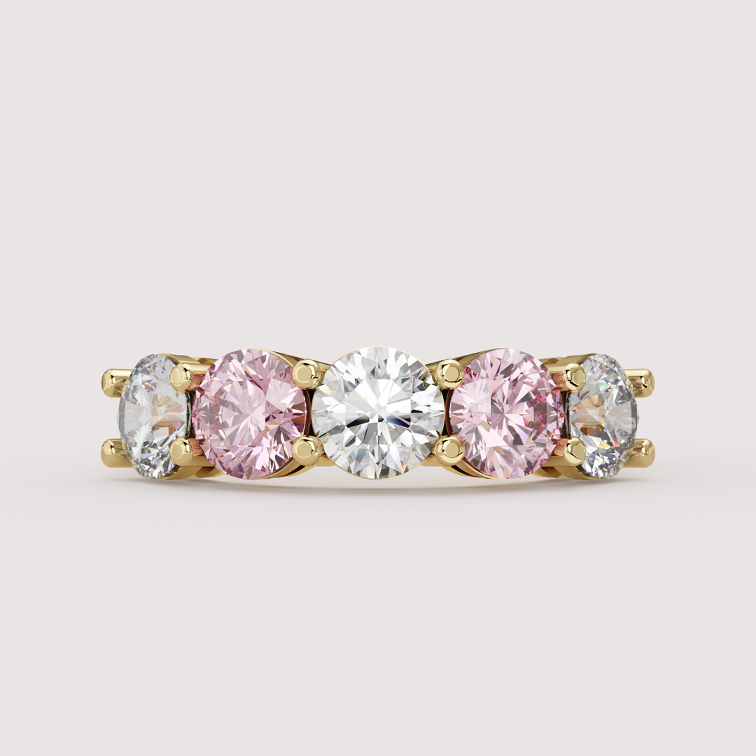 Lucy - Round Brilliant Cut Coloured Lab Grown Diamond 2.50ct Half Eternity Ring - Made-to-Order Wedding Rings - Made-to-Order