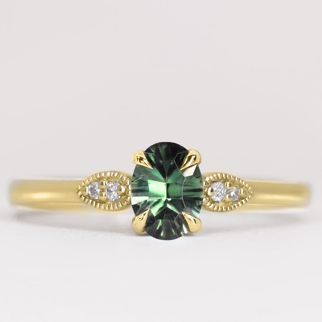 Rosa - Optix Oval Cut Green Tourmaline and Diamond Trilogy Engagement Ring