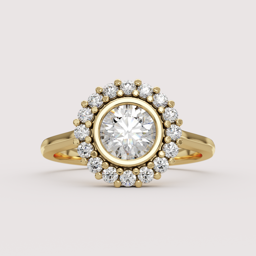 Maisie - Round Lab Grown Diamond or Moissanite Bezel Set Halo Made-to-Order Engagement Ring Engagement Rings - Made-to-Order