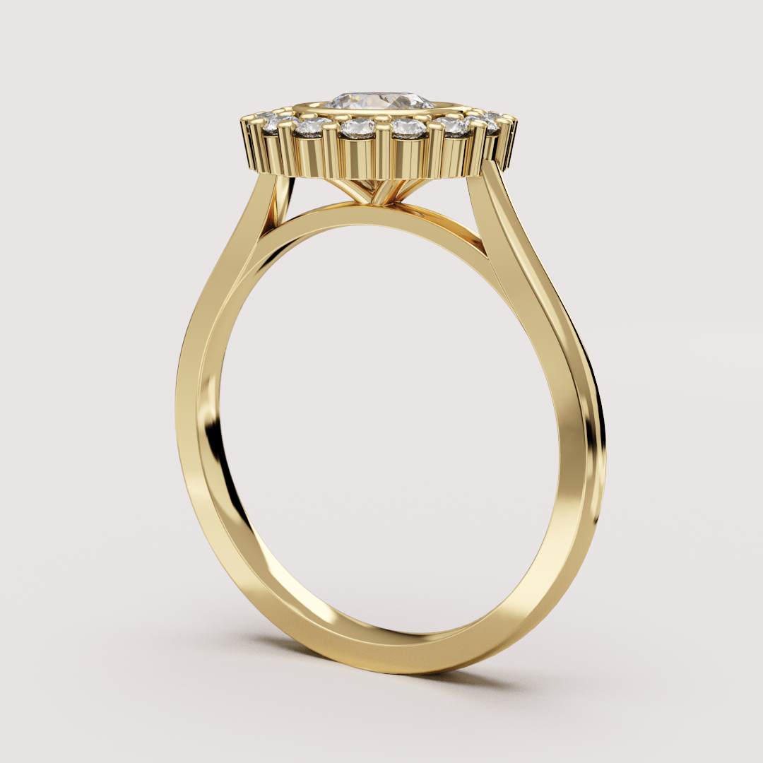 Maisie - Round Lab Grown Diamond or Moissanite Bezel Set Halo Made-to-Order Engagement Ring Engagement Rings - Made-to-Order