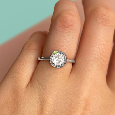 The Mixology Collection - Margarita - Round Brilliant Cut Lab Grown Diamond with Salt & Pepper Diamond and Green Marquise Tourmaline Halo Exclusive Engagement Ring - Made-to-Order