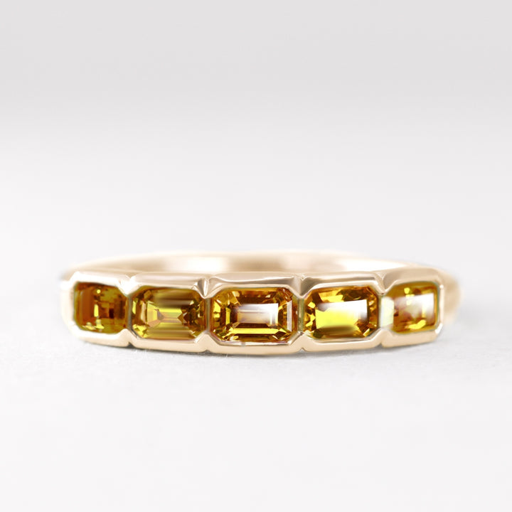 Marigold - Emerald Cut Golden Citrine 5 Stone Eternity Dress Ring