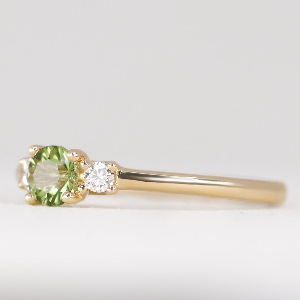 Millie - Round Optix Cut Green Tourmaline and Diamond Trilogy Made-to-Order Engagement Ring Engagement Rings - Made-to-Order