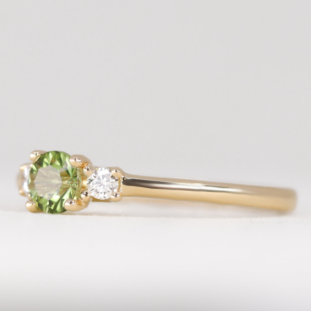 Millie - Round Optix Cut Green Tourmaline and Diamond Trilogy Made-to-Order Engagement Ring Engagement Rings - Made-to-Order