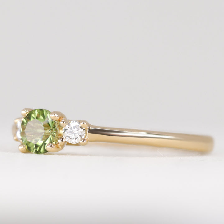 Millie - Round Optix Cut Green Tourmaline and Diamond Trilogy Made-to-Order Engagement Ring Engagement Rings - Made-to-Order