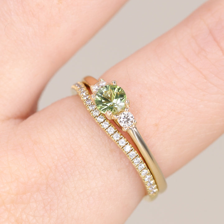Millie - Round Optix Cut Green Tourmaline and Diamond Trilogy Made-to-Order Engagement Ring Engagement Rings - Made-to-Order