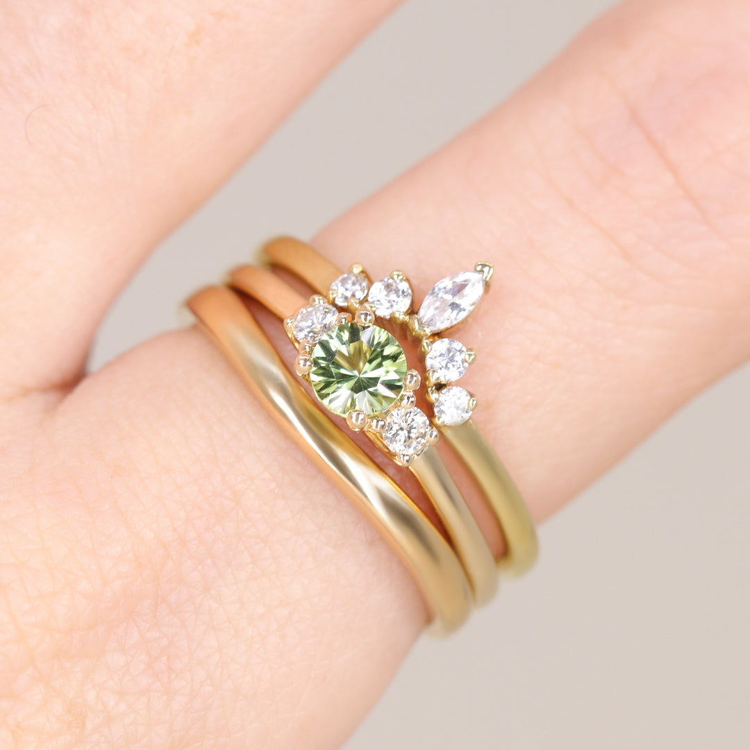 Millie - Round Optix Cut Green Tourmaline and Diamond Trilogy Made-to-Order Engagement Ring Engagement Rings - Made-to-Order