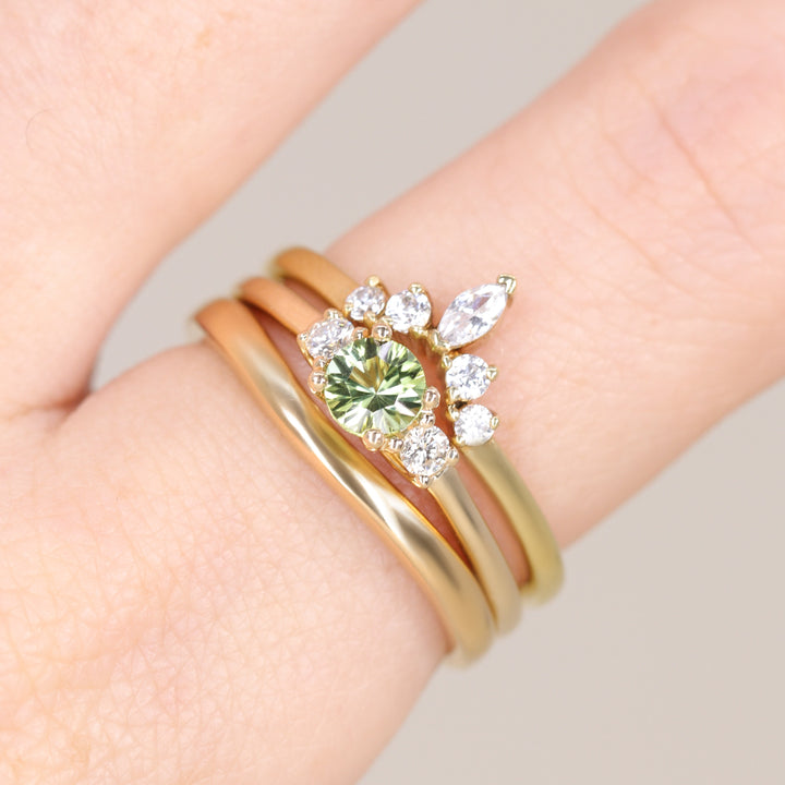 Millie - Round Optix Cut Green Tourmaline and Diamond Trilogy Made-to-Order Engagement Ring Engagement Rings - Made-to-Order