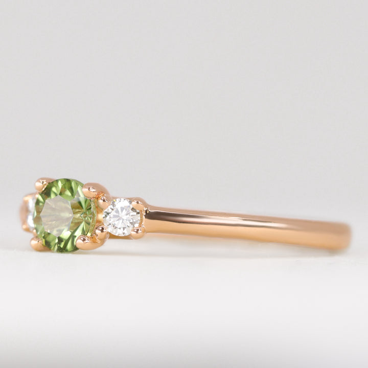 Millie - Round Optix Cut Green Tourmaline and Diamond Trilogy Made-to-Order Engagement Ring Engagement Rings - Made-to-Order