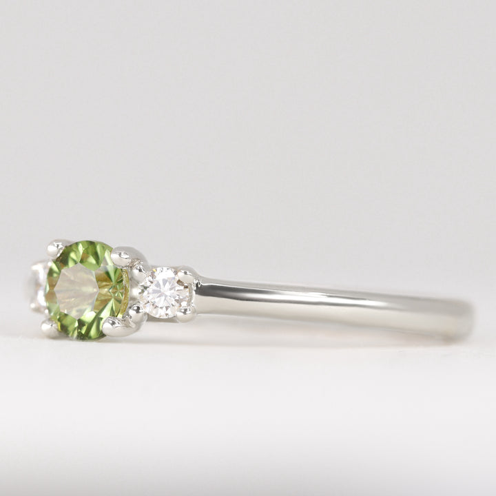 Millie - Round Optix Cut Green Tourmaline and Diamond Trilogy Made-to-Order Engagement Ring Engagement Rings - Made-to-Order