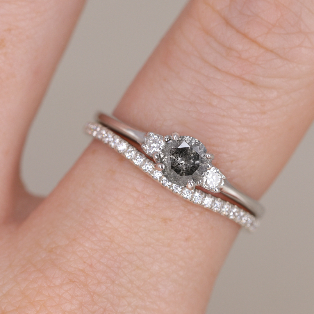 Millie - Round Brilliant Cut Salt & Pepper and Diamond Trilogy Engagement Ring