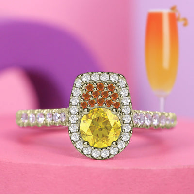 The Mixology Collection - Mimosa - Round Brilliant Cut Yellow Sapphire, Lab Grown Diamond and Orange Sapphire Multi-Stone Exclusive Engagement Ring - Made-to-Order