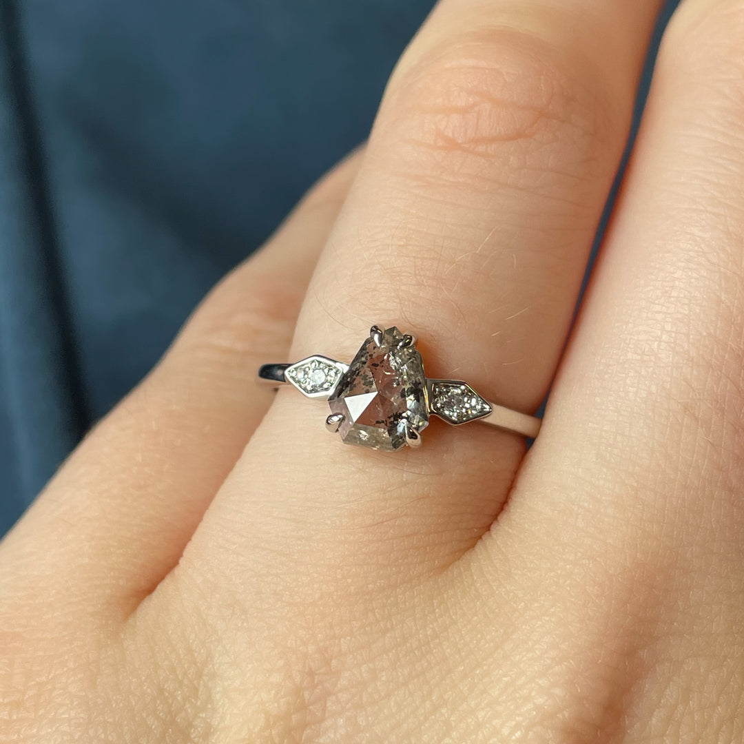 Morticia - Geometric Cut Salt & Pepper Diamond Gothic Art Deco Custom Engagement Ring Engagement Rings - Price On Application