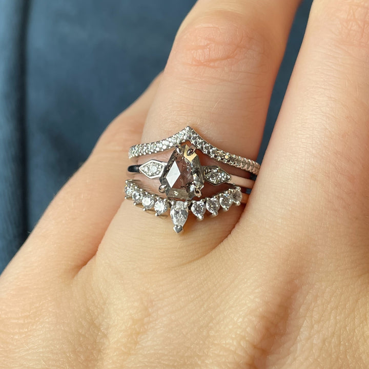 Morticia - Geometric Cut Salt & Pepper Diamond Gothic Art Deco Custom Engagement Ring Engagement Rings - Price On Application