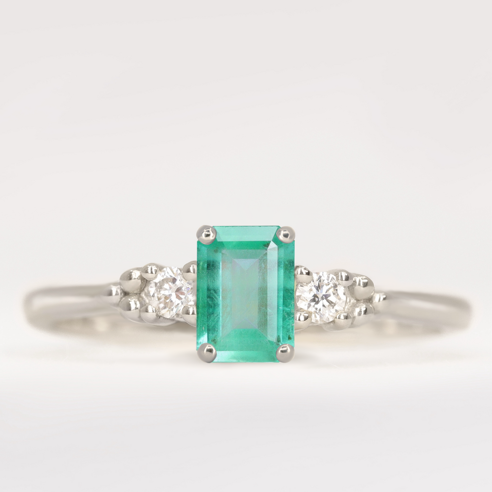 Natalia - Octagon Cut Emerald Trilogy Engagement Ring Engagement Rings - Price On Application