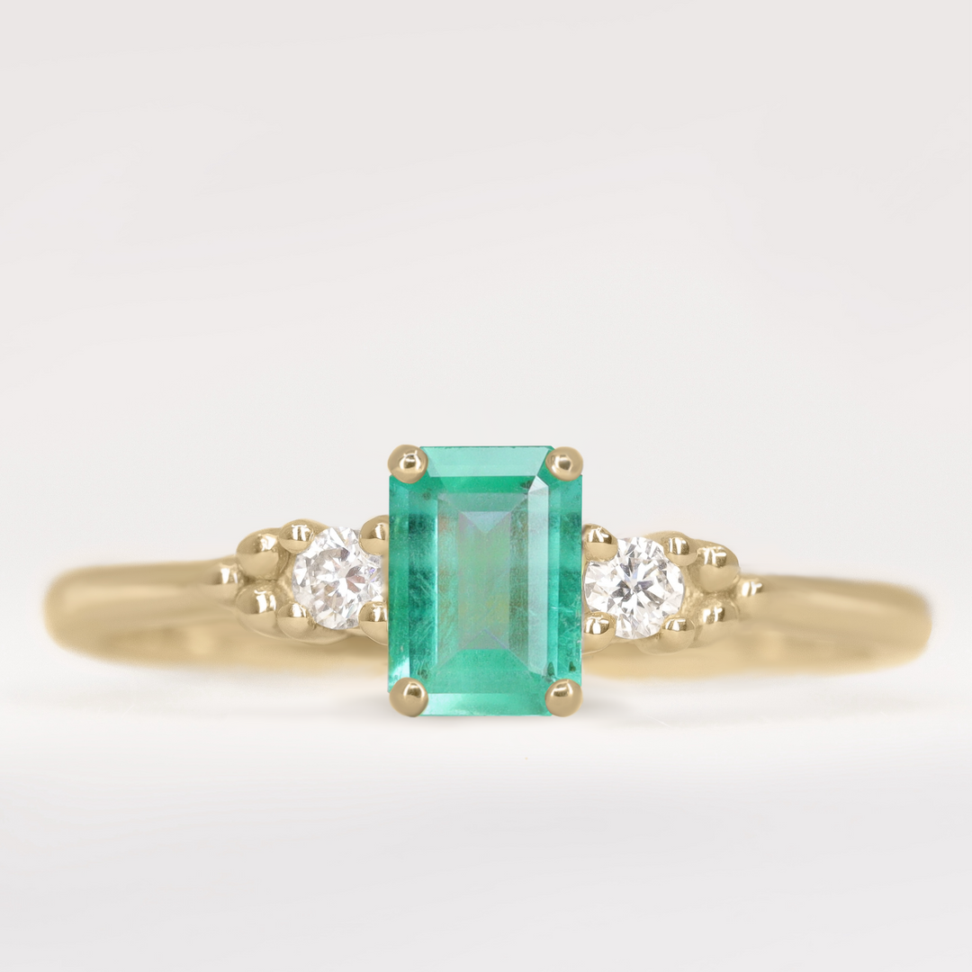 Natalia - Octagon Cut Emerald Trilogy Engagement Ring Engagement Rings - Price On Application