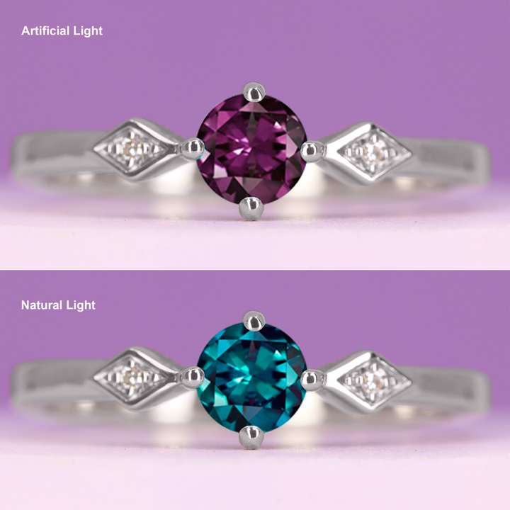 Hollie - Dainty Deco Collection - Round Brilliant Cut Lab Alexandrite Engagement Ring - Made-to-Order