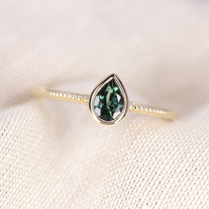 Nina - Teal Tourmaline Art Deco Bezel Set Solitaire Engagement Ring - Ready-to-Wear Engagement Rings - Ready-to-Ship