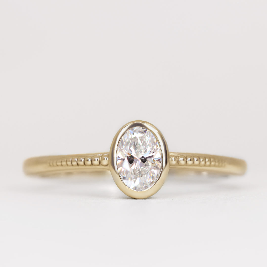 Nina - Oval Lab Grown Diamond Art Deco Bezel Set Solitaire Engagement Ring Engagement Rings - Made-to-Order