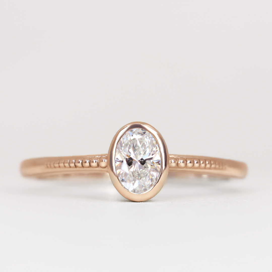 Nina - Oval Lab Grown Diamond Art Deco Bezel Set Solitaire Engagement Ring Engagement Rings - Made-to-Order