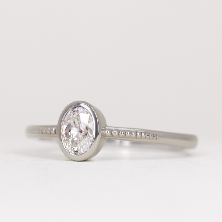 Nina - Oval Lab Grown Diamond Art Deco Bezel Set Solitaire Engagement Ring Engagement Rings - Made-to-Order