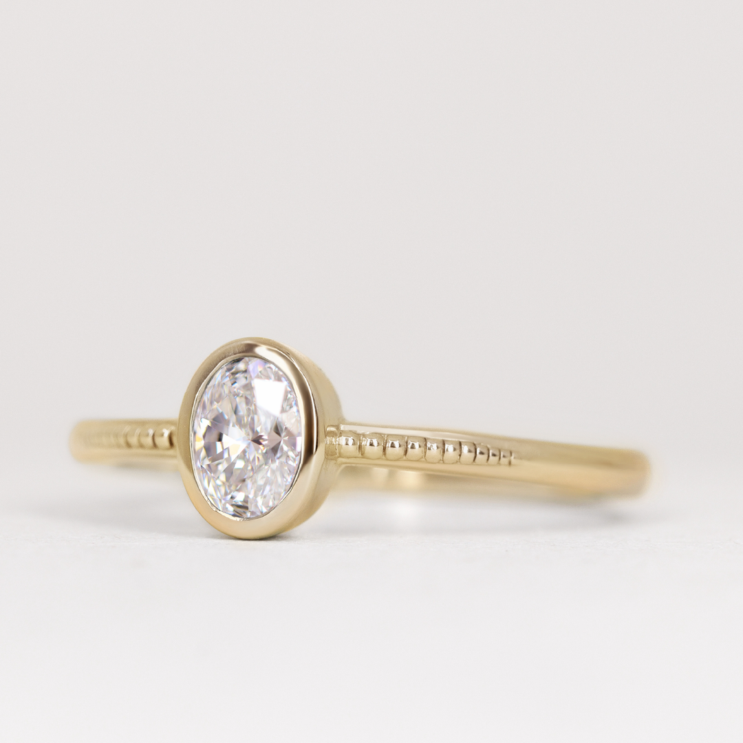 Nina - Oval Lab Grown Diamond Art Deco Bezel Set Solitaire Engagement Ring Engagement Rings - Made-to-Order
