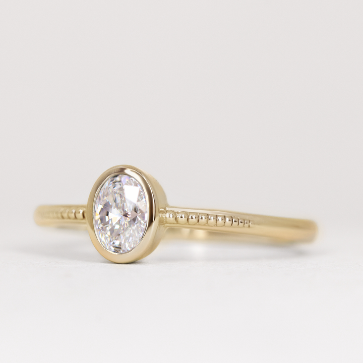 Nina - Oval Lab Grown Diamond Art Deco Bezel Set Solitaire Engagement Ring Engagement Rings - Made-to-Order