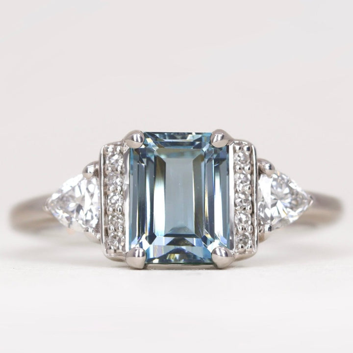 Ophelia - Emerald Cut Aquamarine and Diamond Art Deco Engagement Ring