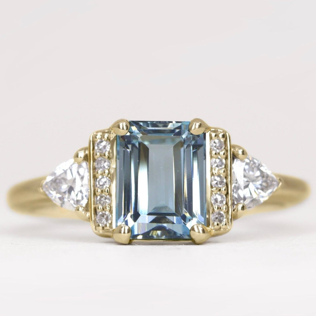 Ophelia - Emerald Cut Aquamarine and Diamond Art Deco Engagement Ring