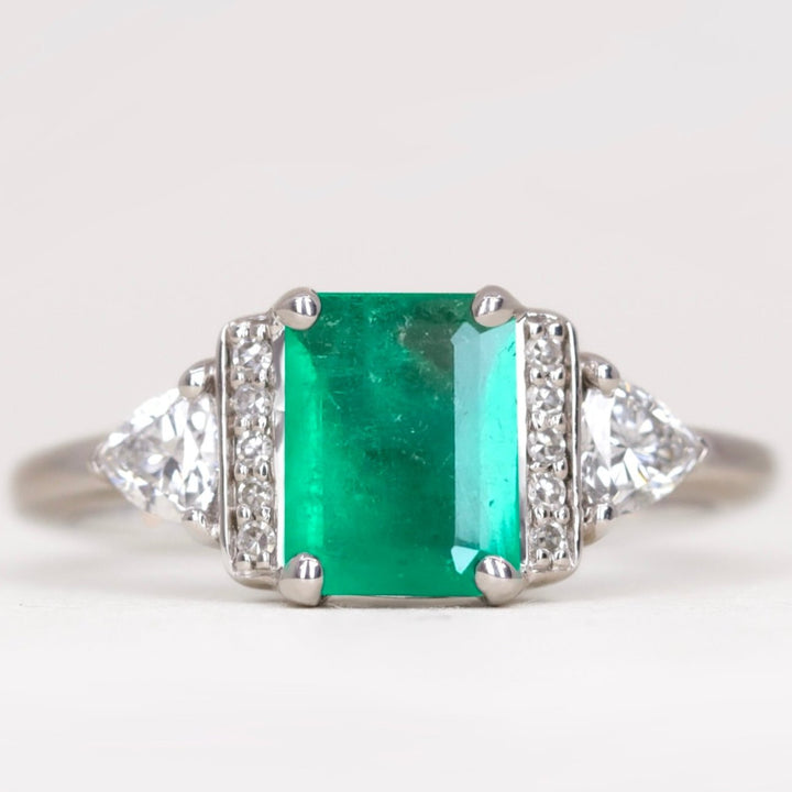 Ophelia - Emerald and Diamond Art Deco Engagement Ring