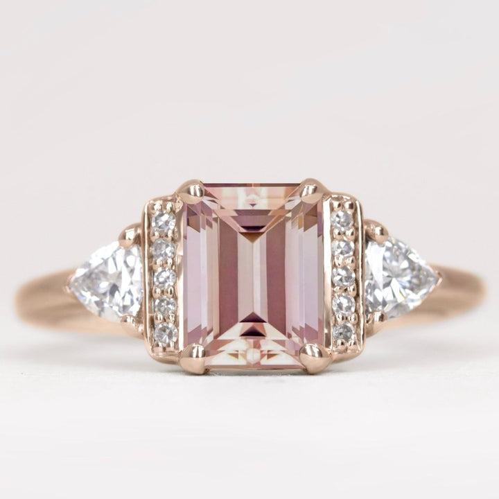 Ophelia - Emerald Cut Morganite and Diamond Art Deco Style Engagement Ring - Made-to-Order