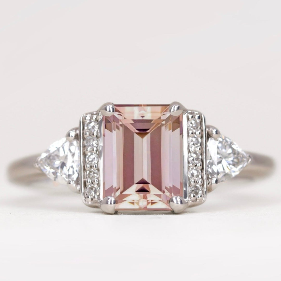 Ophelia - Emerald Cut Morganite and Diamond Art Deco Style Engagement Ring - Made-to-Order