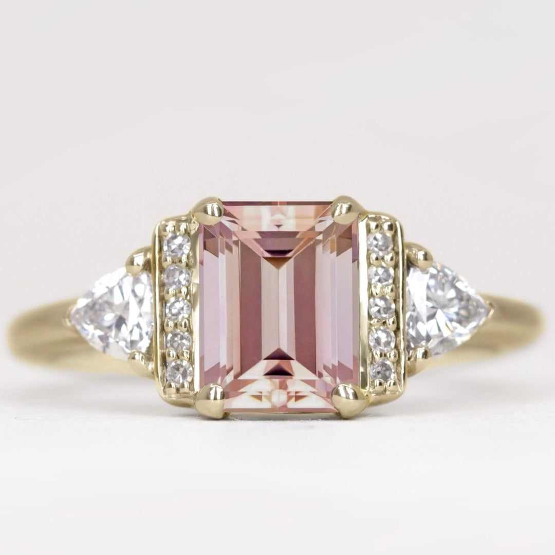 Ophelia - Emerald Cut Morganite and Diamond Art Deco Style Engagement Ring - Made-to-Order