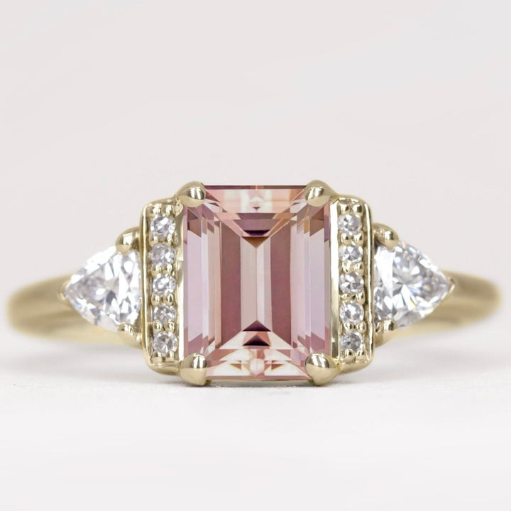 Ophelia - Emerald Cut Morganite and Diamond Art Deco Style Engagement Ring - Made-to-Order