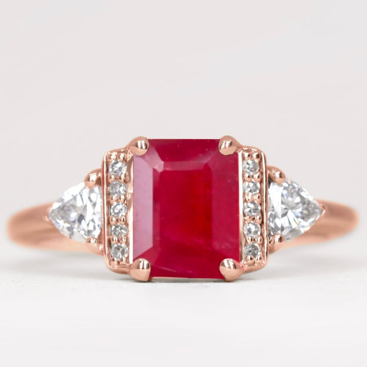 Ophelia - Emerald Cut Ruby and Diamond Art Deco Engagement Ring