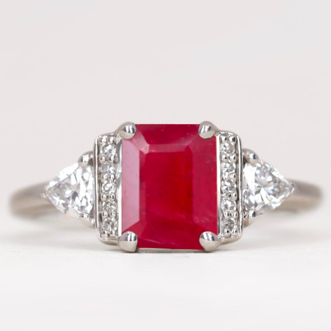 Ophelia - Emerald Cut Ruby and Diamond Art Deco Engagement Ring