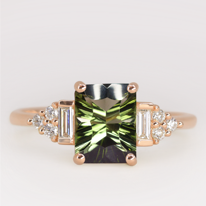 Arden - Optix Octagon Cut Green Tourmaline Art Deco Engagement Ring Engagement Rings - Made-to-Order
