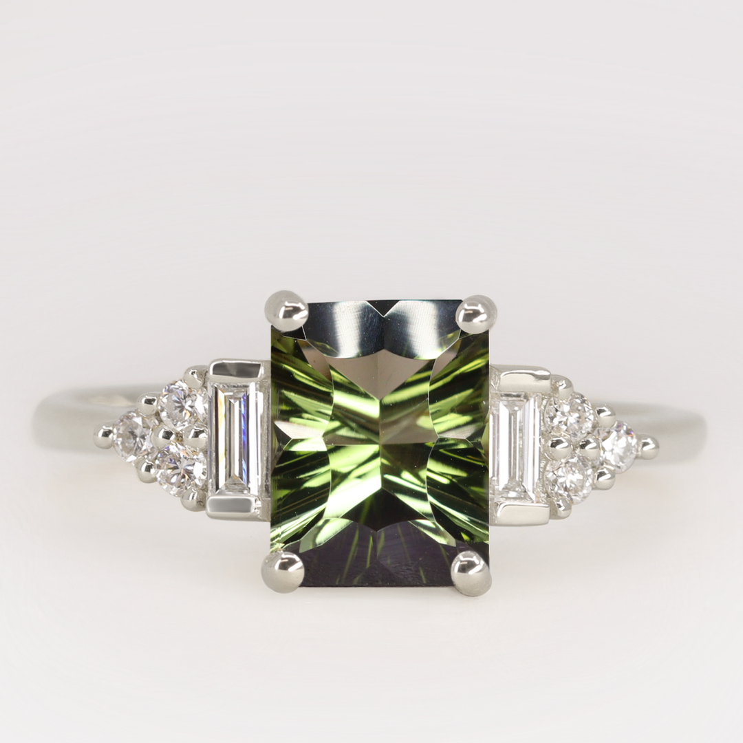 Arden - Optix Octagon Cut Green Tourmaline Art Deco Engagement Ring Engagement Rings - Made-to-Order