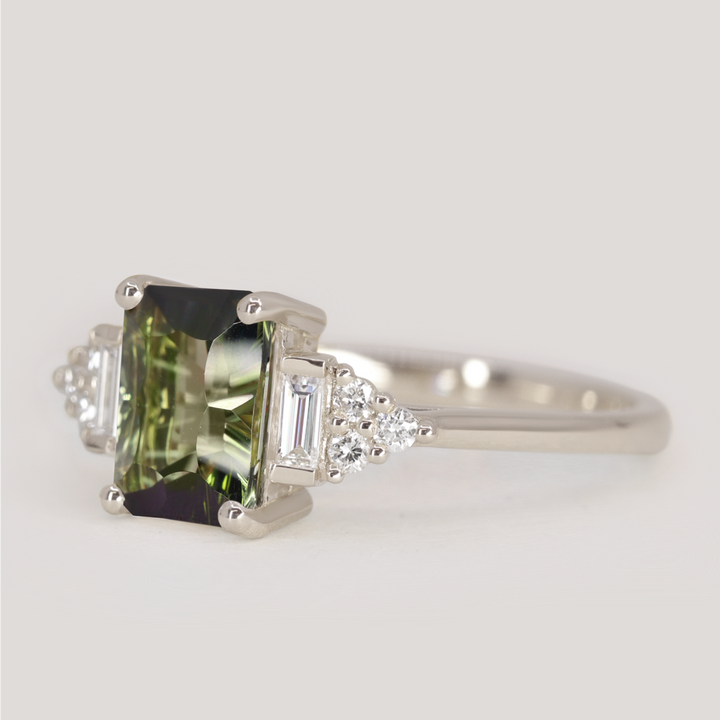 Arden - Optix Octagon Cut Green Tourmaline Art Deco Engagement Ring Engagement Rings - Made-to-Order